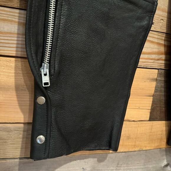UNIK Premium Leather Motorcycle Zip Side Chaps Black Size S - Unisex - Bikercore - Picture 6 of 13